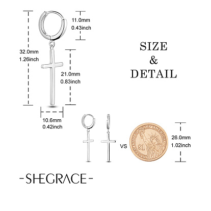 Créoles en argent sterling Shegrace 925, avec pendentifs croix