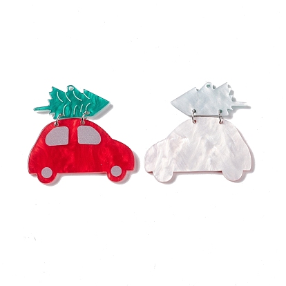 Opaque Acrylic with Iron Rings Pendants, Vehicle with Christmas Tree Charms