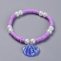 Eco-Friendly Handmade Polymer Clay Heishi Beads Kids Stretch Bracelets, with Glass Pearl and Resin Paillette Pendants, Shell