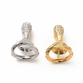 Rack Plating Brass Micro Pave Cubic Zirconia Cup Peg Bails, Snake, Lead Free & Cadmium Free