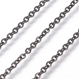 304 Stainless Steel Cable Chains, Soldered, with Spool, Flat Oval