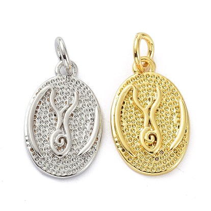 Rack Plating Brass Pendants, with Jump Ring, Long-Lasting Plated, Textured, Oval