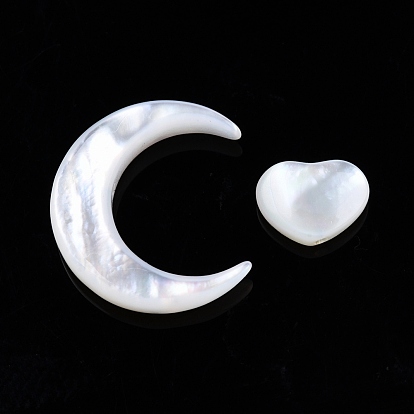 Ensembles de perles de coquillage blanc naturel, lune avec coeur