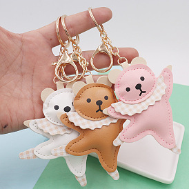 PU Leather Dancing Bear Keychain, with Iron Findings, for Women Bag Car Key Decorations