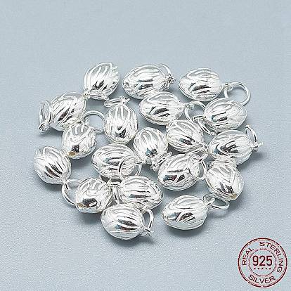 925 Sterling Silver Charms, with Jump Ring, Oval/Bud