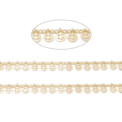 Brass Link Chains, with Smiling Face Charms, Unwelded, with Spool