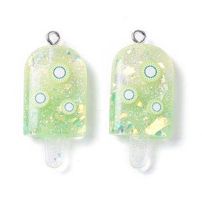 Resin Pendants, with Platinum Tone Iron Loop, Imitation Food, Ice-lolly with Fruit