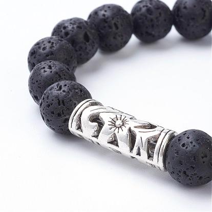 Bracelets élastiques de pierres fines, Avec des perles d'entretoises en strass en laiton et des perles de tubes creux en alliage, ronde