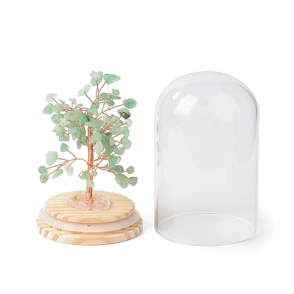 Chips de piedras preciosas naturales árbol del dinero en campanas de cristal de cúpula con decoraciones de exhibición de base de madera, para la decoración de la oficina en casa buena suerte