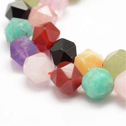 Natural & Synthetic Gemstone Beads Strands, Faceted, Star Cut Round Beads