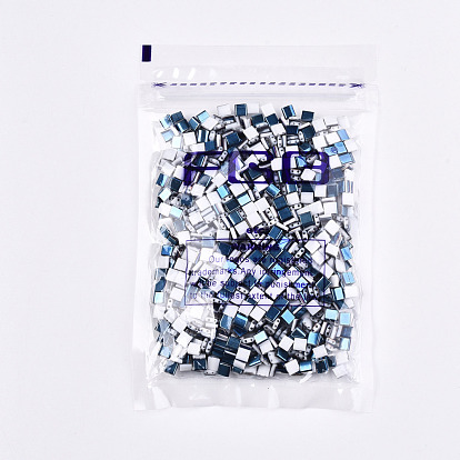2-Hole Glass Seed Beads, Half Metallic Colours, Square