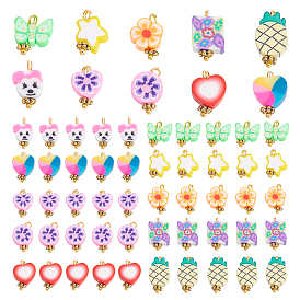 PandaHall Elite 100Pcs 10 Style Polymer Clay Charms, with Brass Findings, Mixed Shape, Golden