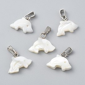 Shell Pendants, with Brass Findings, Dolphin