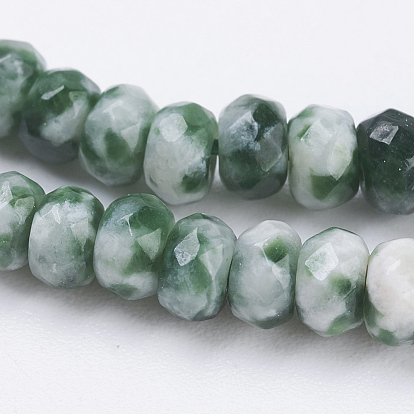 Perles de jaspe tache verte naturelle, facette, rondelle