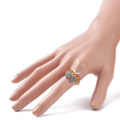 Anillos de dedo de mariposa con cuentas de vidrio, anillo elástico para mujer