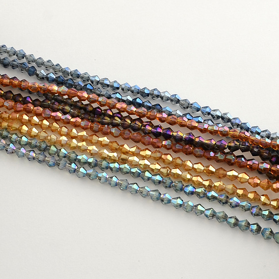 Electroplate Glass Bead Strands, Rainbow Plated, Faceted Bicone