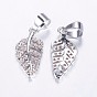 Long-Lasting Plated Brass Micro Pave Cubic Zirconia Pendants, Hollow Leaf