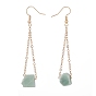 Irregular Raw Natural Gemstone Dangle Earrings, Golden Brass Long Chain Drop Earrings for Women