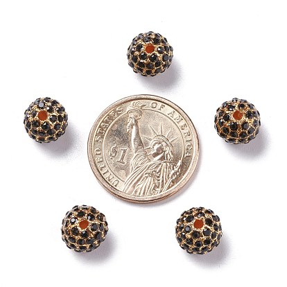 Alloy Rhinestone Beads, Grade A, Round, Golden Metal Color, Hole: 2mm