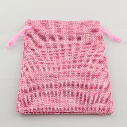 Sacs en polyester imitation toile de jute sacs à cordon, mixedstyle, 13.5x9.5 cm