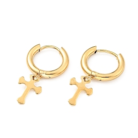 Cross Dangle Hoop Earrings with 316 Stainless Steel Pins, Vacuum Plating 303 Stainless Steel Jewelry for Women