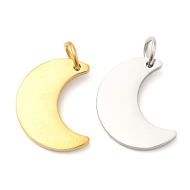 Vacuum Plating 304 Stainless Steel Pendants, with Jump Ring, Moon Charm