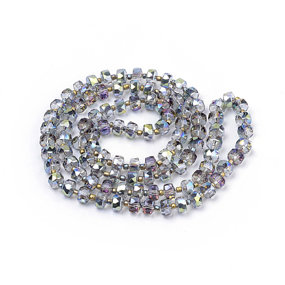 Perles en verre electroplate, arc-en-ciel plaqué, facette, plat rond