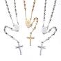 304 inoxydable colliers de perles de chapelet d'acier, avec pendentif croix et homard fermoirs griffe