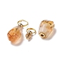 Natural Citrine Openable Perfume Bottle Pendants, with Golden Tone Brass Findings, Faceted Nuggets Charm