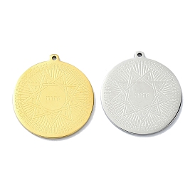 201 Stainless Steel Pendants, Laser Cut, Flat Round with Bible Charm