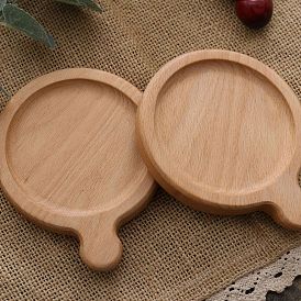 Beech Wood Cup Mats, Round Coaster with Tray & Handle