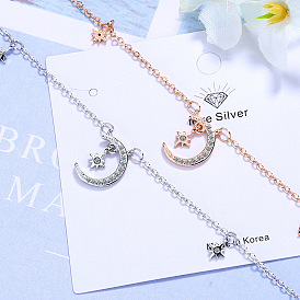 Bracelet de cheville à breloques étoile et lune en zircone cubique transparente, bijoux en laiton pour femmes