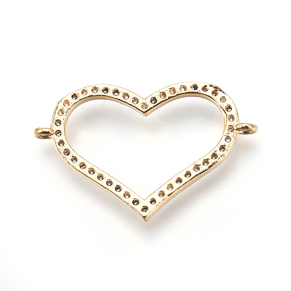 Brass Micro Pave Cubic Zirconia Links, Heart, Clear