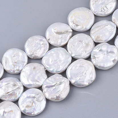 Perles de grande pièce de monnaie, perle baroque naturelle perles de perles de keshi, perle de culture d'eau douce, plat rond