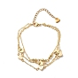 Brass Heart & Moon Link Multi-strand Bracelet, Triple Layer Bracelet for Women