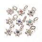 Large Hole Alloy Rhinestone European Dangle Charms, Flower, Antique Silver, 23mm, Hole: 6mm