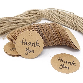 50 etiquetas de regalo colgantes de agradecimiento de papel redondo, con la cuerda de cáñamo, para embalaje de regalo de fiesta