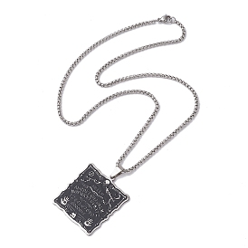 Square with Word 304 Stainless Steel Pendant Necklaces, with Ename