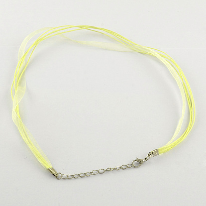 Multi-strand Necklace Cord for Jewelry Making, with 4 Loops Waxed Cord, Organza Ribbons, Zinc Alloy Lobster Claw Clasps and Iron Chains, 17.3 inch