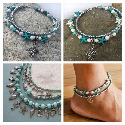 Ocean Theme DIY Jewelry Sets, with Synthetic Turquoise Beads, Alloy Pendants & Beads, Baking Paint Glass Seed Beads, Sea Turtle & Sea Star & Dolphin & Mermaid