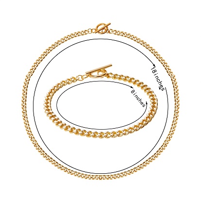 Brass Curb Chain Bracelet & Curb Chain Necklace Sets, with with Enamel and 304 Stainless Steel Toggle Clasps