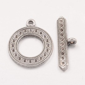 Tibetan Style Toggle Clasps, Cadmium Free & Lead Free, Ring: 25x30mm, Bar: 3.5x30mm, Hole: 3mm