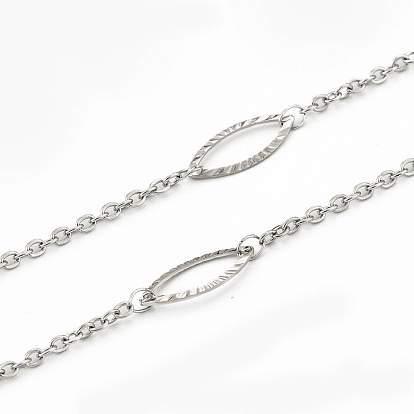 304 Stainless Steel Cable Chains, with Textured Horse Eye Links, Soldered, with Spool