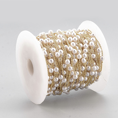 Handmade abs пластмасса имитация жемчужина бисера цепочки, пайки, с катушкой, с латунной фурнитурой , круглые, кремово-белые