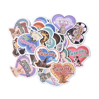 49Pcs Cat and Dog PVC Self Adhesive Stickers Set, Waterproof Heart Shaped Decals for Water Bottles, Laptop, Luggage, Cup, Computer, Mobile Phone, Skateboard, Guitar