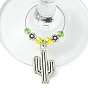 Breloques en verre de vin de cactus en alliage de style tibétain, avec des perles de verre et des anneaux de charme en verre à vin en laiton