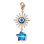 Electroplate Glass Star Pendant Decorations, with Brass Solar Eclipse Links and Resin Evil Eye Cabochons