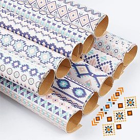 PU Leather Self-adhesive Fabric Sheet, Rectangle with Tartan & Stripe Pattern