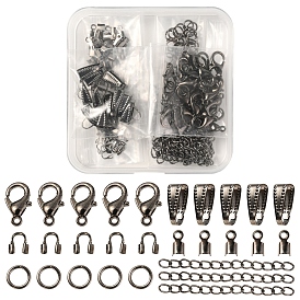 DIY Jewelry Making Finding Kit, Including Zinc Alloy Lobster Claw Clasps, Iron Jump Rings & Ends Chains & Crimp Ends, Brass Snap on Bails & Wire Guardian
