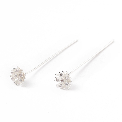 Brass Micro Pave Clear Cubic Zirconia Flower Head Pins